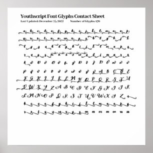 Youthscript Font Glyphs Contact Sheet Poster