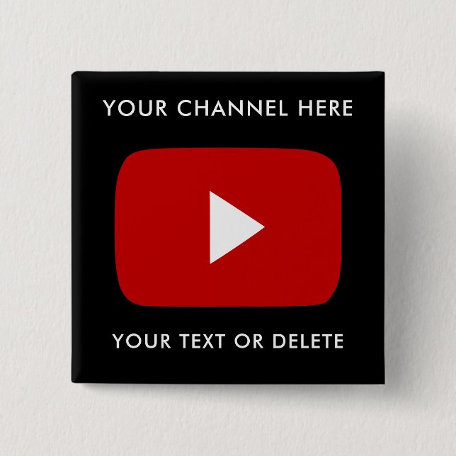 Youtube Channel Name and Text Custom Black Square 15 Cm Square Badge (Front)