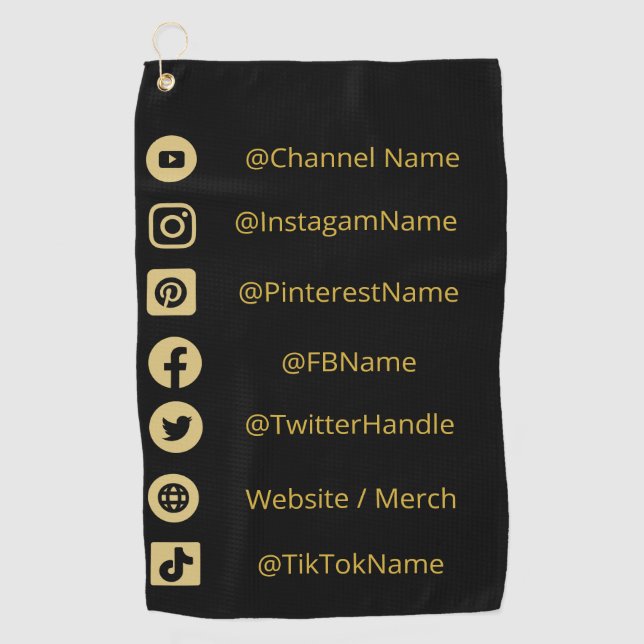 YOUTUBE CHANNEL SOCIAL MEDIA HANDLES GOLF TOWEL (Front)