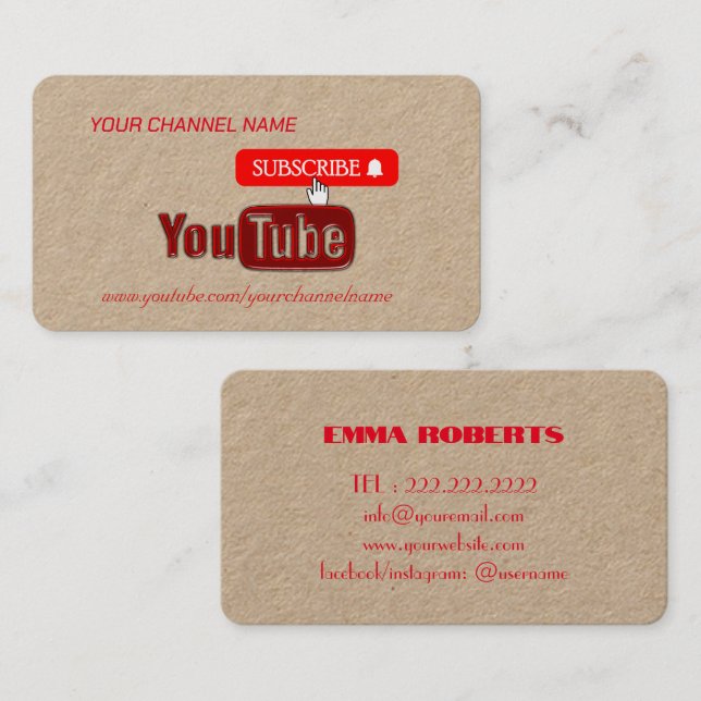  Youtube Channel , Youtuber  Business Card (Front/Back)