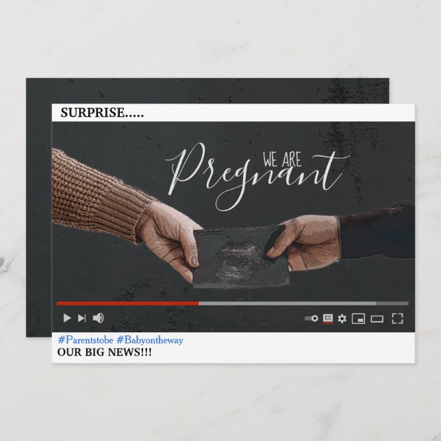 YouTube theme pregnancy announcement card (Front/Back)