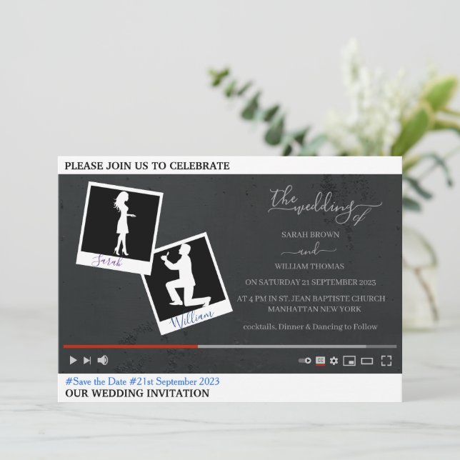 Youtube themed personalised wedding Invitation (Standing Front)