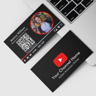 Youtube Vlogger Channel With QR Code Black Business Card