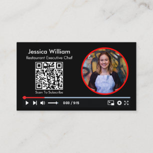 Youtube Vlogger Channel With QR Code Black Business Card