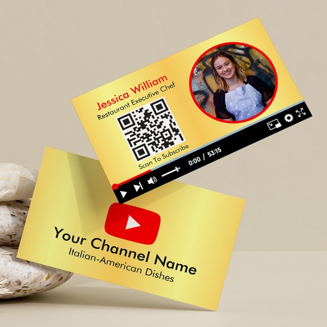 Youtube Vlogger Channel With QR Code Golden Business Card (Creator Uploaded)