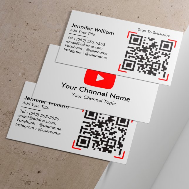 Youtube Vlogger Channel With QR Code Minimalist Business Card (Creator Uploaded)