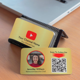 Youtube Vlogger Golden And Simple QR Code Business Card