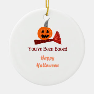 You've been Booed happy Halloween pumpink broom sc Ceramic Tree Decoration