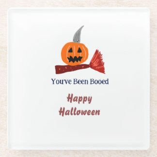 You've been Booed happy Halloween pumpink broom sc Glass Coaster