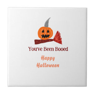 You've been Booed happy Halloween pumpink broom sc Tile