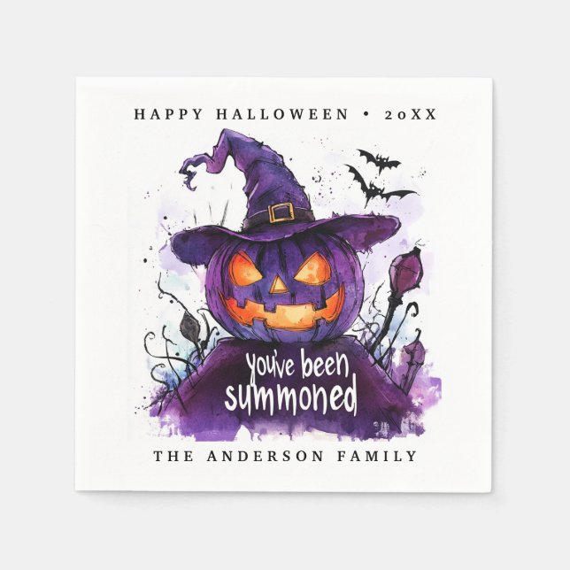 You've Been Summoned Purple Pumpkin Witch Napkin (Front)