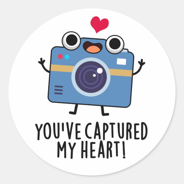 You've Captured My Heart Funny Camera Pun  Classic Round Sticker (Front)