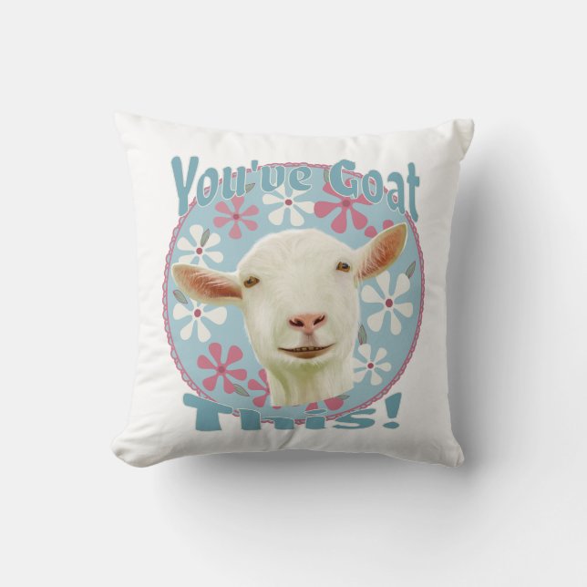 You've Goat This! Encouraging Goat Pink and Blue Cushion (Front)