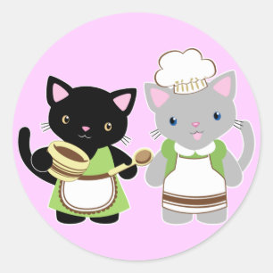 Yoyo and Suki Neko baking kitties Classic Round Sticker