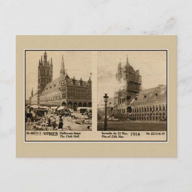 Ypres the Cloth hall before the destruction 1914 Postcard (Front)