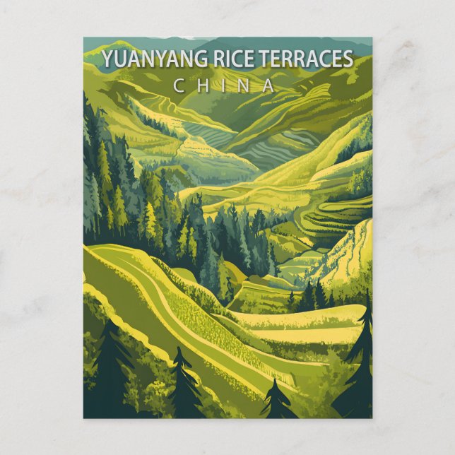 Yuanyang Rice Terraces China Vintage Travel Postcard (Front)