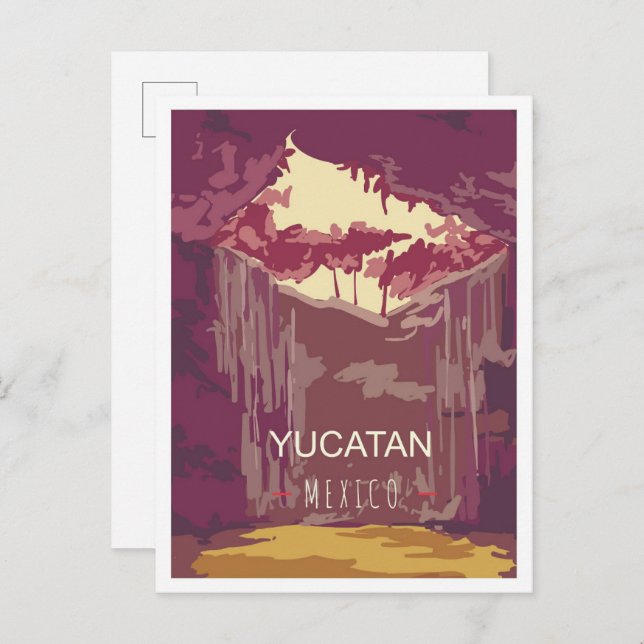 Yucatan Mexico Art Vintage Travel Illustration Postcard (Front/Back)