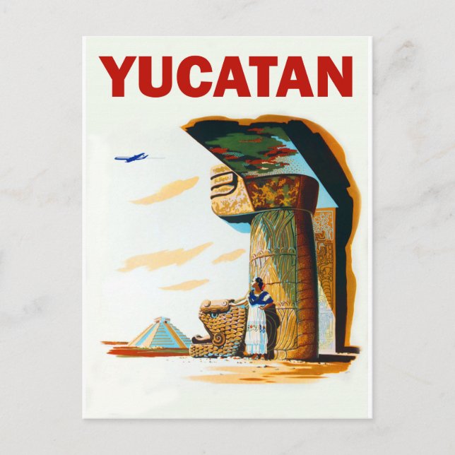 Yucatan, pyramid and ancient building, vintage postcard (Front)