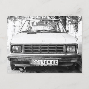 Yugo, old yugoslavian car luggage holiday postcard