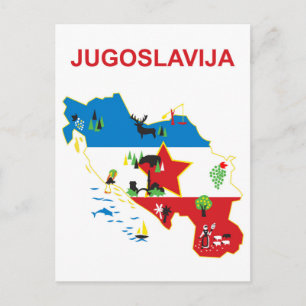 Yugoslavia, tourist map, vintage travel postcard