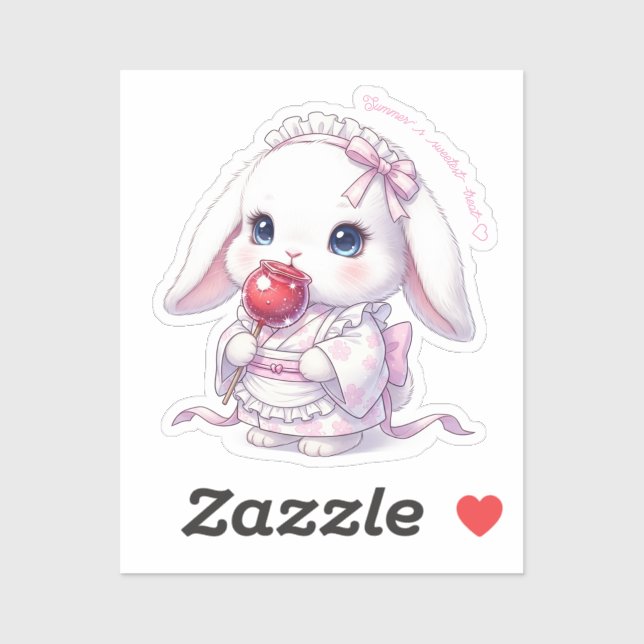 Yukata Bunny with Apple Candy - Pink Pastel Ribbon (Sheet)