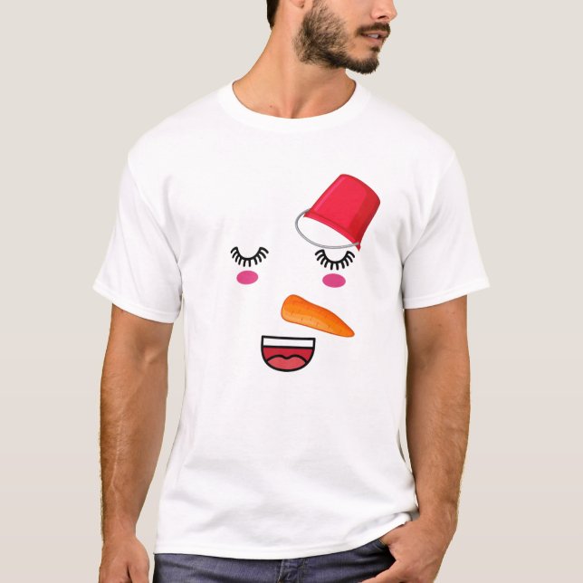 Yukidaruma Snowman Face With Carrot I Kawaii Anime T-Shirt (Front)