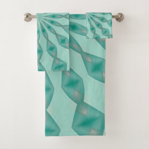 Yukka Green and Hint Of Pink Kaleidoscope Bath Towel Set