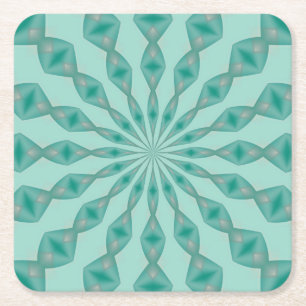 Yukka Green and Hint Of Pink Kaleidoscope Square Paper Coaster