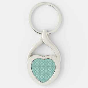 Yukka Green And Hint Of Pink Lattice Tile Pattern Key Ring
