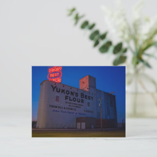 Yukon' Best Flour Mill Neon Sign At Dusk Holiday Postcard