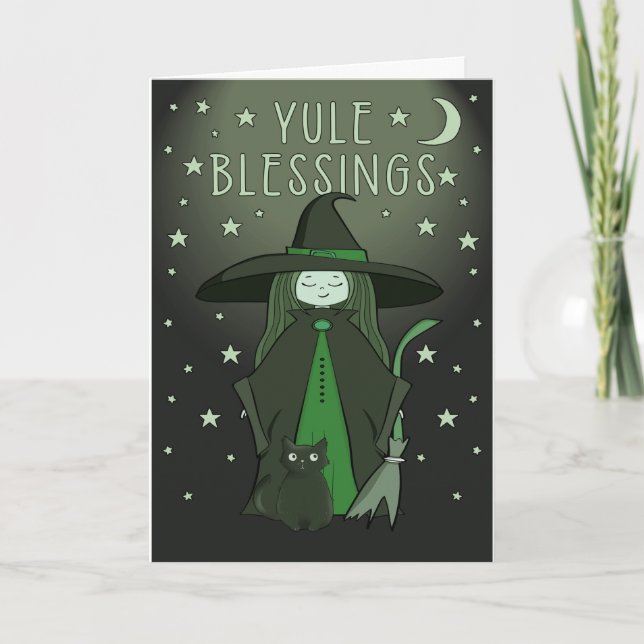 Yule Blessings Cheeky Witch Holiday Card (Front)