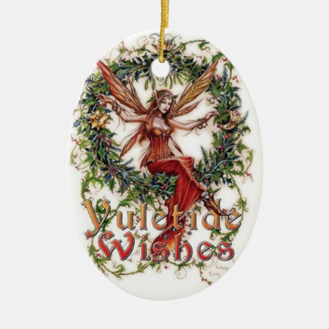 Yule Blessings: Hanging Decpration Ceramic Tree Decoration (Front)