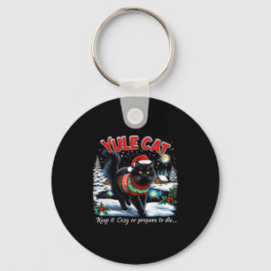 Yule Cat Keep It Cozy Funny Christmas Quote  Key Ring