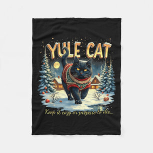 Yule Cat Keep It Cozy Funny Winter Quote Fleece Blanket