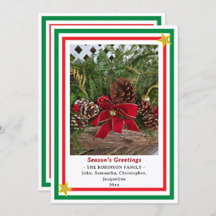 Yule Log Red Bow Green Red INSERT PHOTO  Holiday Card
