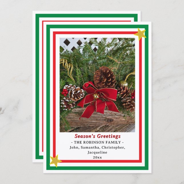 Yule Log Red Bow Green Red INSERT PHOTO  Holiday Card (Front/Back)