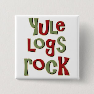 Yule Logs Rock Christmas Design 15 Cm Square Badge