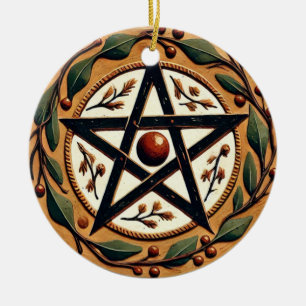 Yule Pentacle Ceramic Tree Decoration