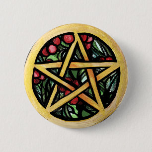 Yule Pentacle  Pagan Winter Solstice Symbol        6 Cm Round Badge
