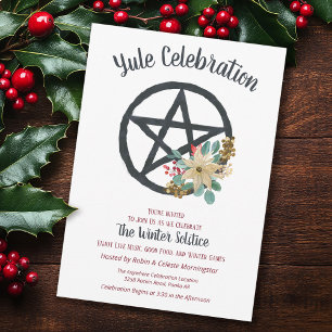 Yule Poinsettia Winter Solstice Pentacle Star Invitation