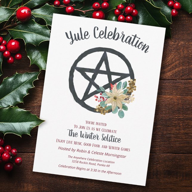 Yule Poinsettia Winter Solstice Pentacle Star Invitation (Creator Uploaded)