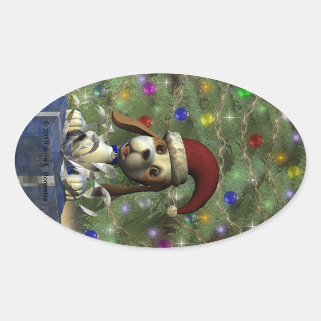 Yule Puppy Oval Sticker (Front)
