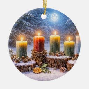 Yule Solstice Candles Moon Ceramic Tree Decoration