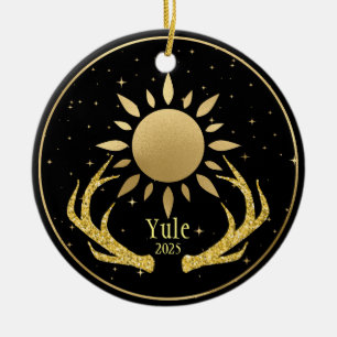 Yule Sun with Antlers Ceramic Tree Decoration