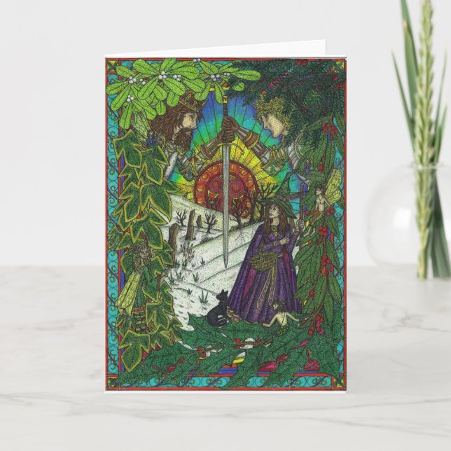 Yule,The Oak King and the Holly King Holiday Card (Front)