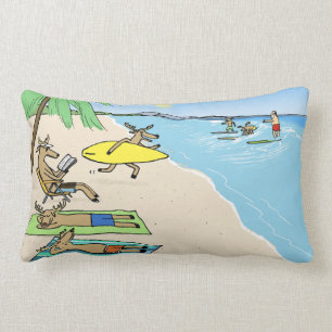 Yule Tide - Santa and Reindeer Beach Holiday Lumbar Cushion