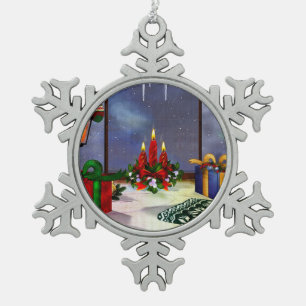 Yule Time Reflections Holiday Art Snowflake Pewter Christmas Ornament