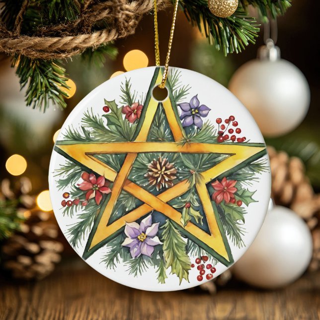 Yule Tree Winter Solstice Greenery Wicca Pentacle Ceramic Tree Decoration (Yule Tree Winter Solstice Greenery Wicca Pentacle Ceramic Ornament)