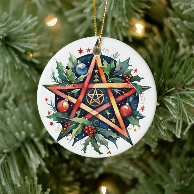 Yule Tree Winter Solstice Holly Wicca Pentacle Ceramic Tree Decoration (Tree)