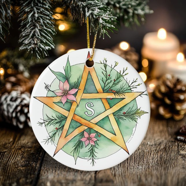 Yule Tree Winter Solstice Monogram Wicca Pentacle Ceramic Tree Decoration (Yule Tree Winter Solstice Monogram Wicca Pentacle Ceramic Ornament)